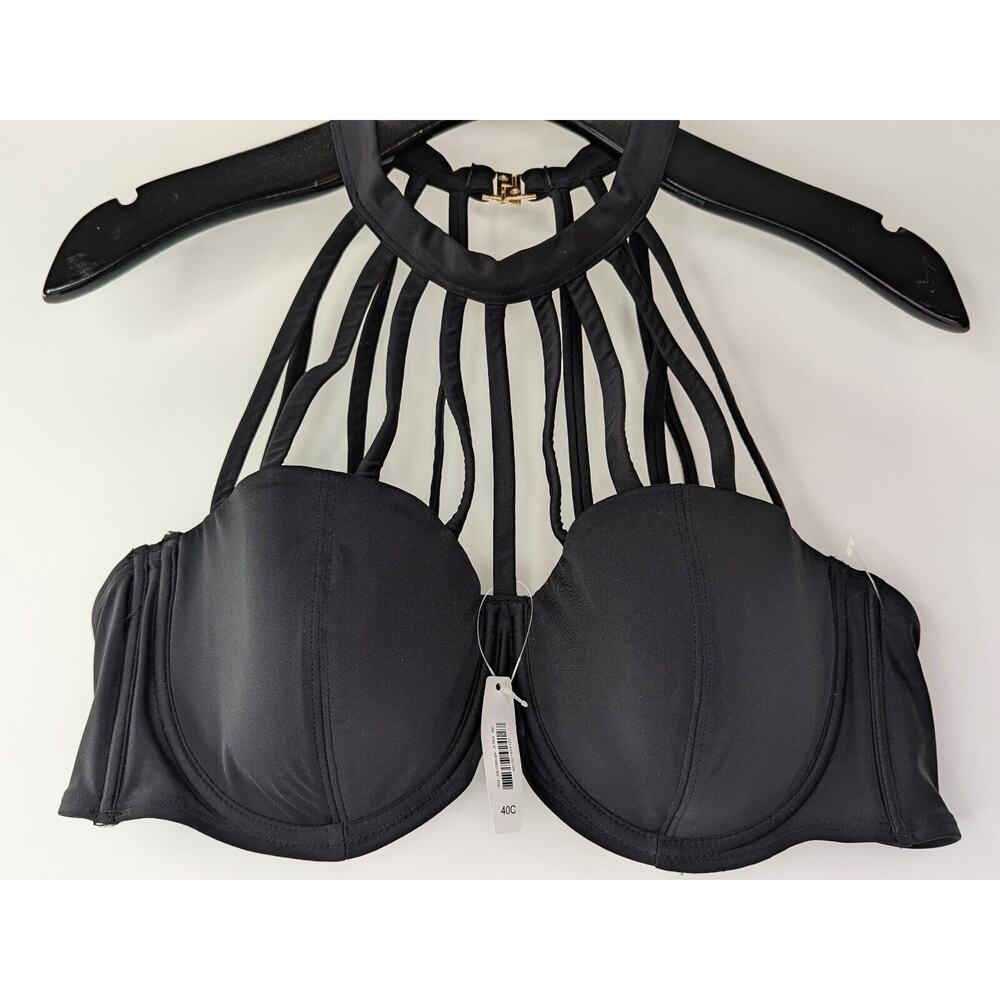 Adore Me Strappy Bikini Halter Padded Underwire Black Size 40C